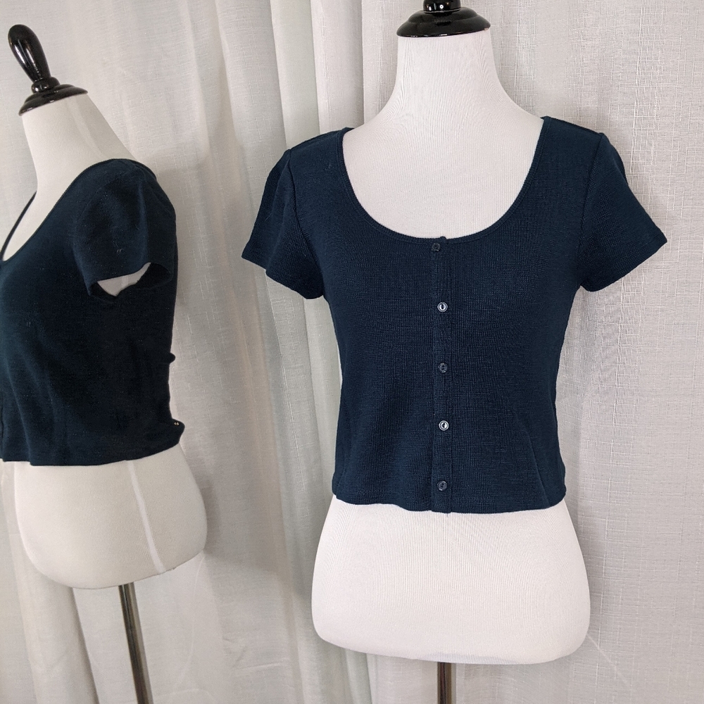 Wild Fable Teal Waffle Crop Top